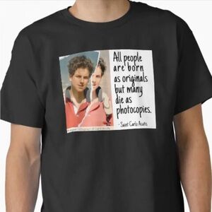 Black Carlo Acutis People Born as Originals T-shirt short sleeve unisex New